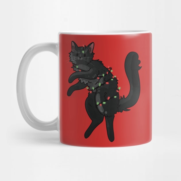 Wrapped in Christmas Lights  - Black furball by Feline Emporium